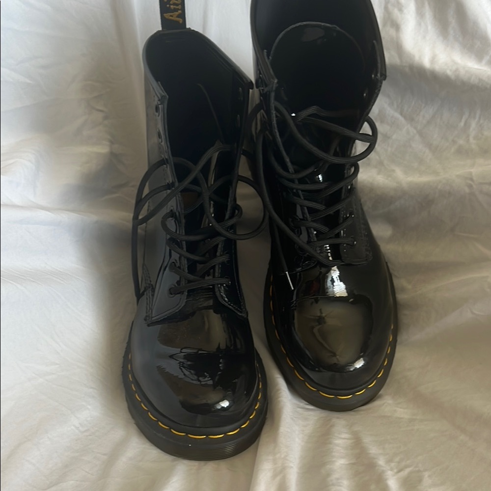 Dr. Martens Black Combat Boots with Yellow Stitching
